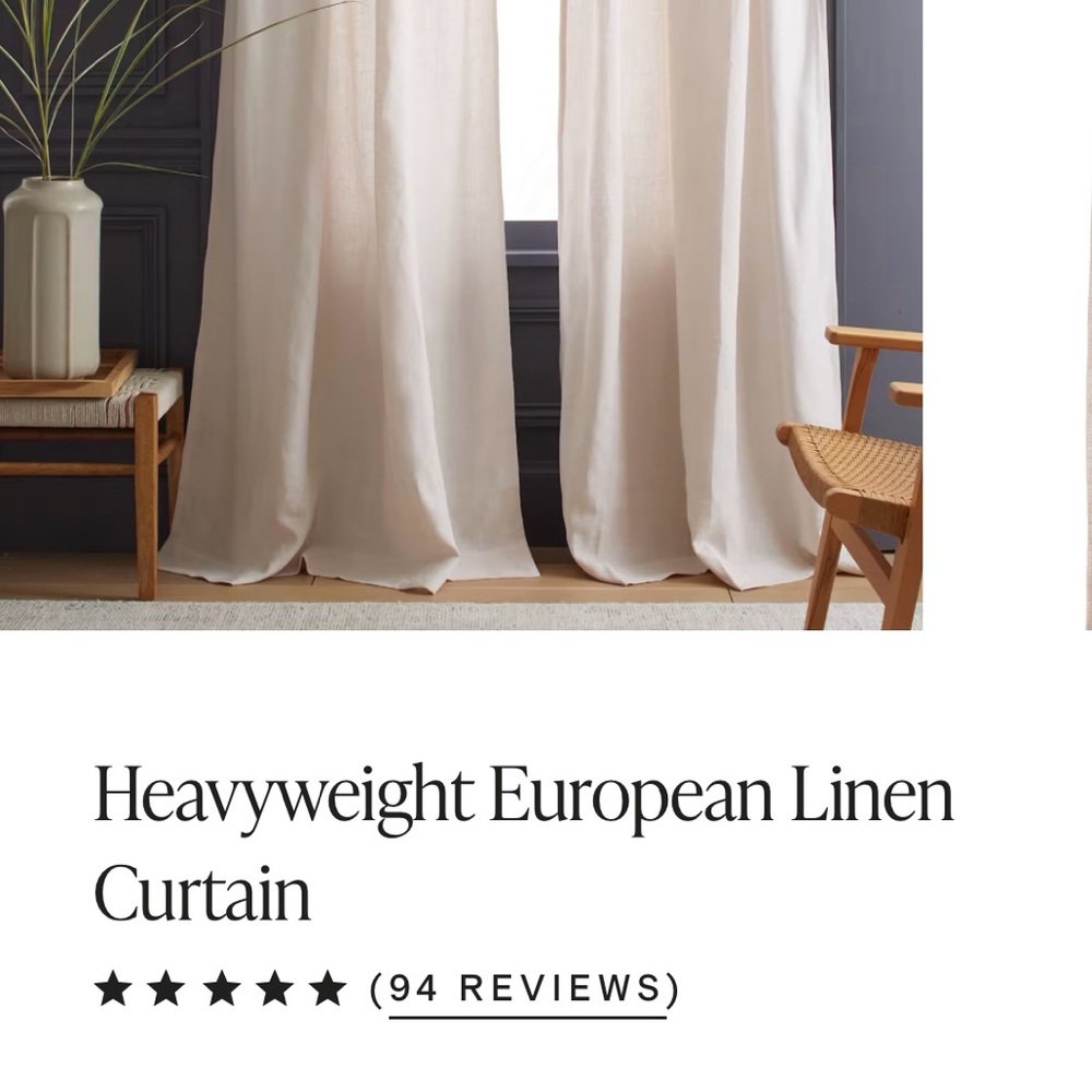 Heavyweight European Linen Curtain - Cream - 2 panels